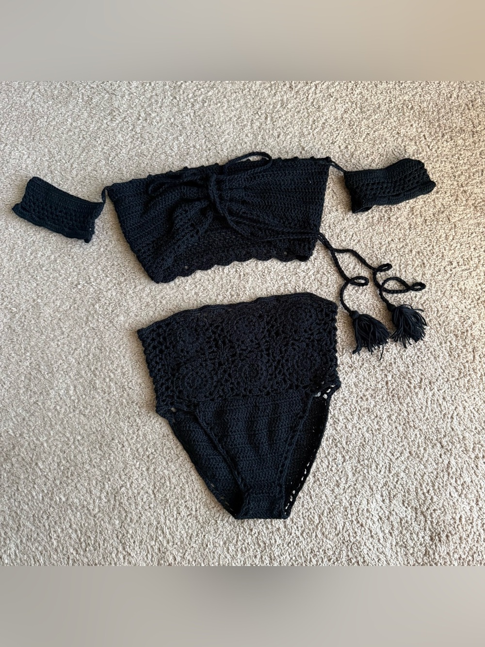 Knitted Black Swimsuit 2-piece Size XS/S